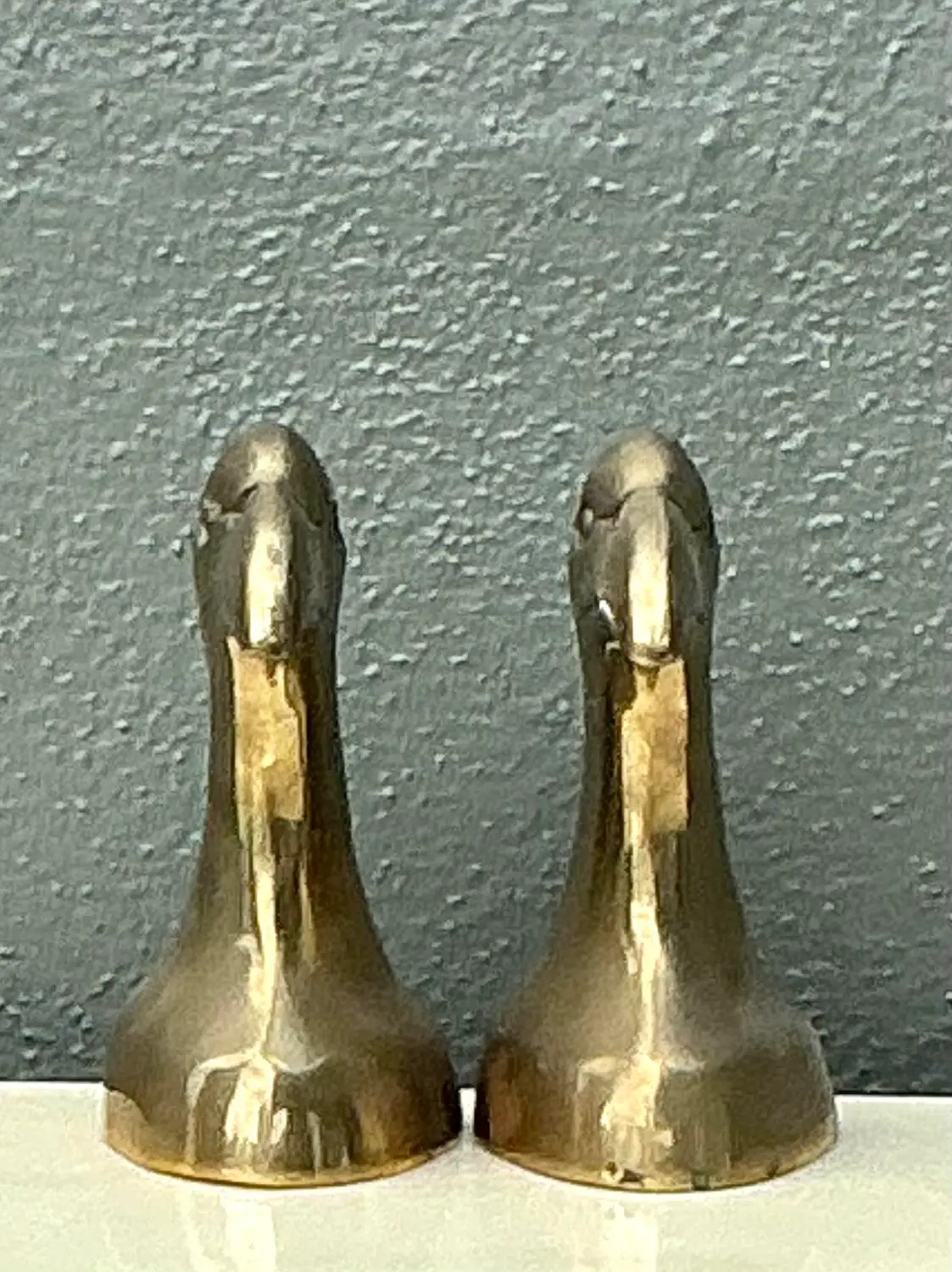 Vintage Polished Brass Eagle Head Bookends - A Pair - Detail view