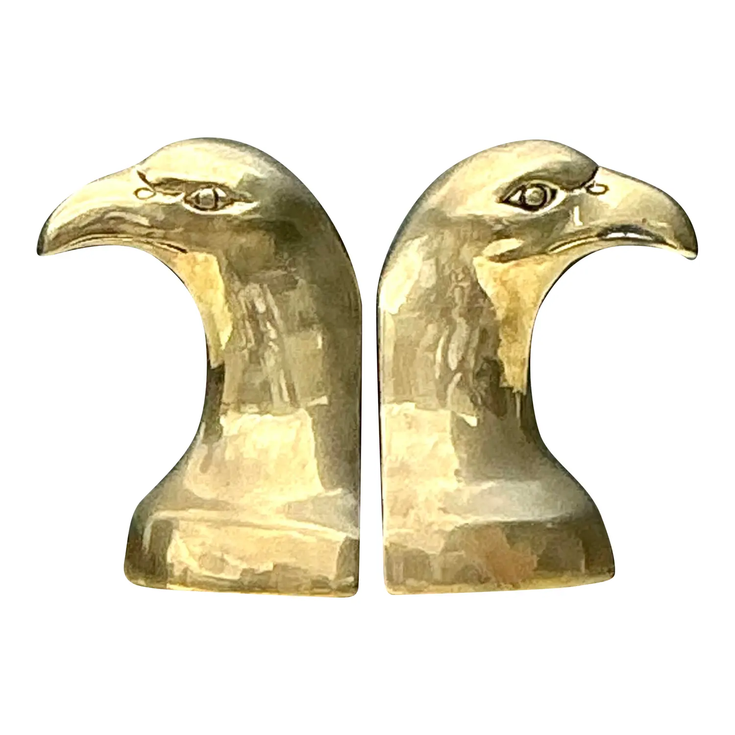 Vintage Polished Brass Eagle Head Bookends - A Pair