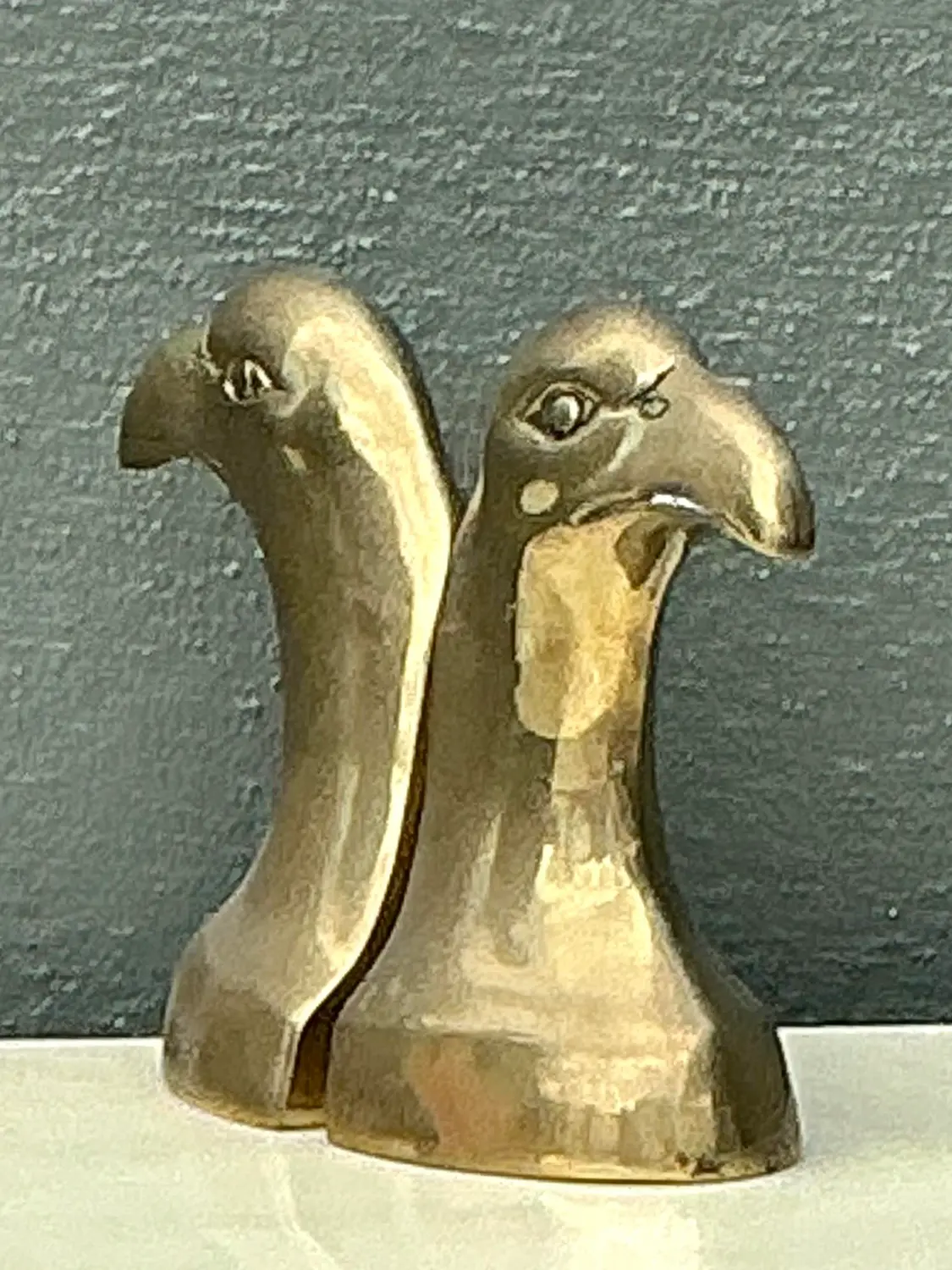 Vintage Polished Brass Eagle Head Bookends - A Pair - Side view