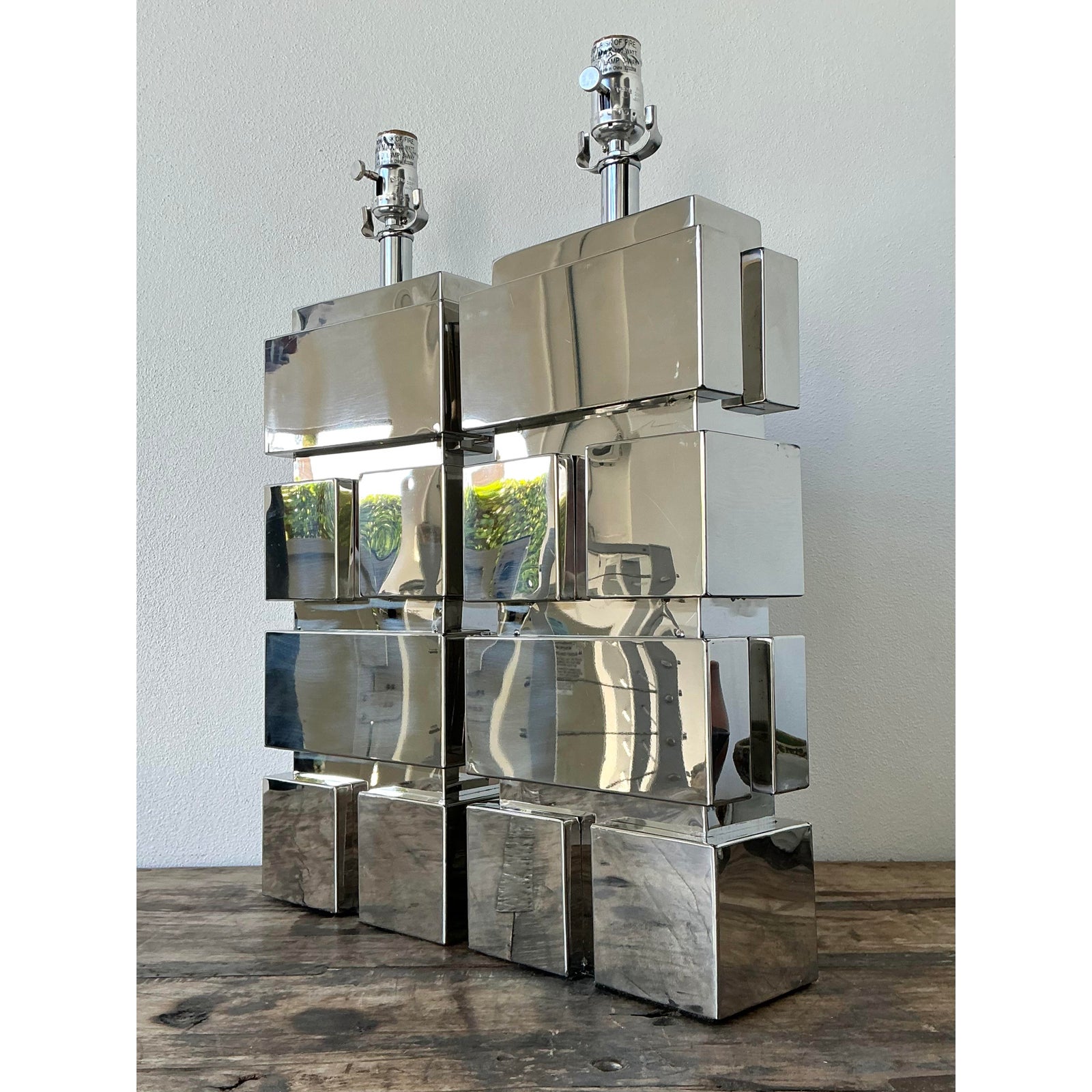 Vintage Polished Chrome Lamps After Curtis Jere - Detail view