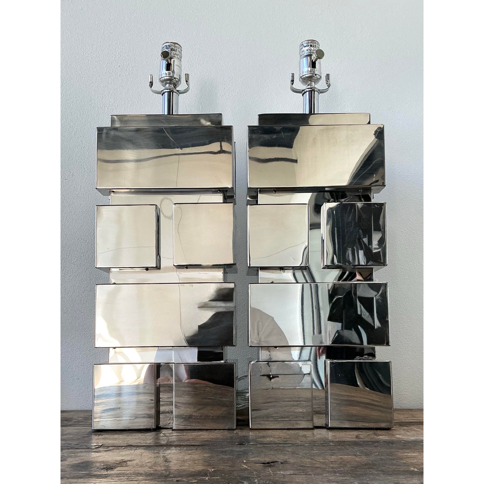 Vintage Polished Chrome Lamps After Curtis Jere - Top view