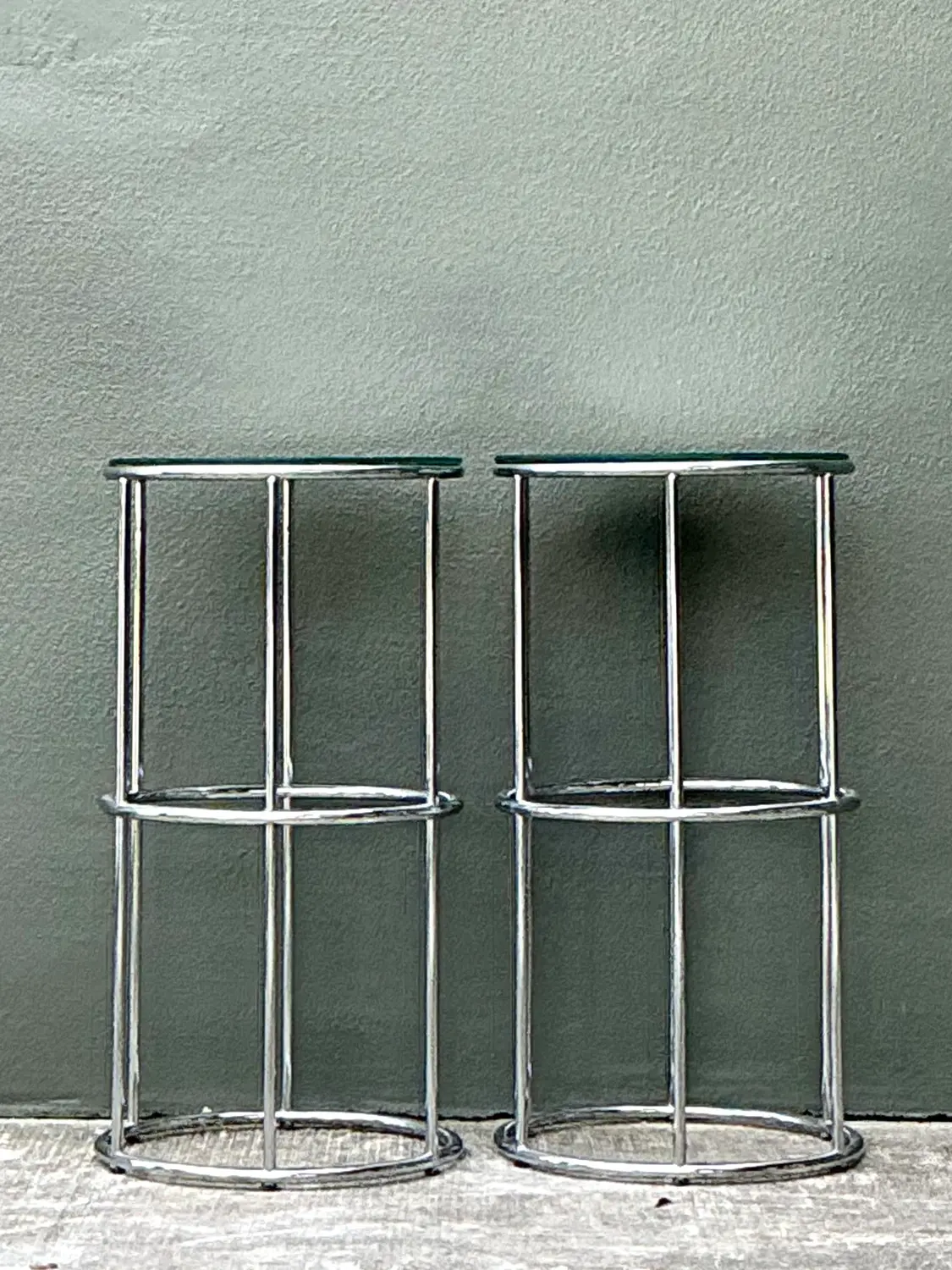 Vintage Polished Chrome Pedestals - A Pair - Detail view