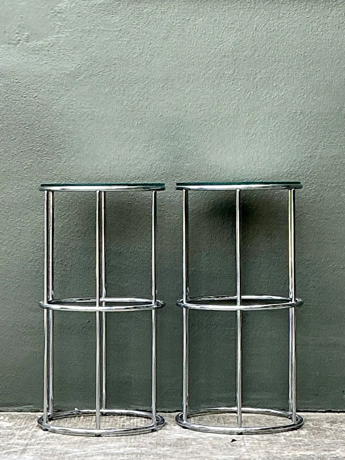 Vintage Polished Chrome Pedestals - A Pair - Back view