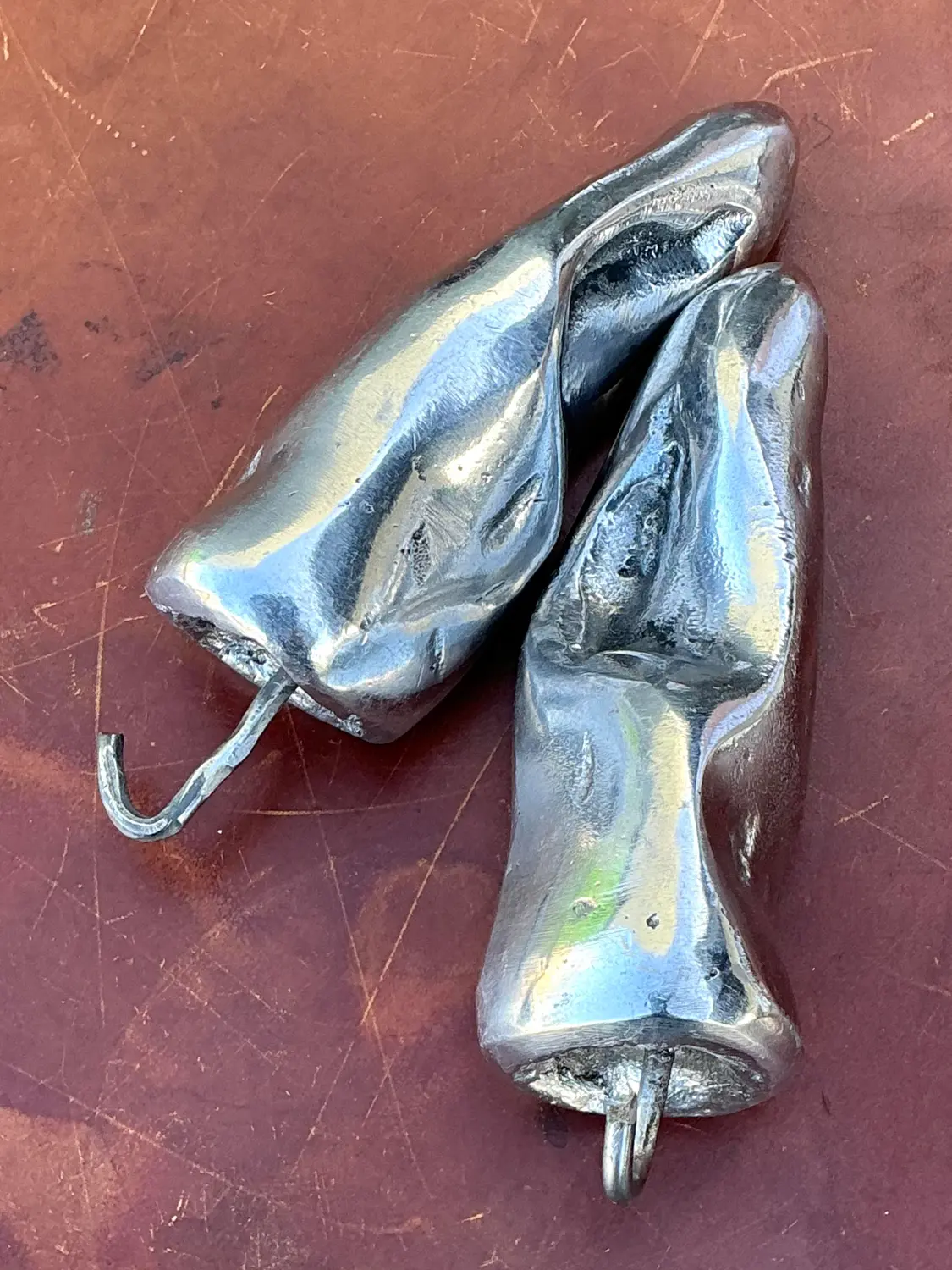 Vintage Polished Metal Jalapeño Peppers - A Pair - Side view