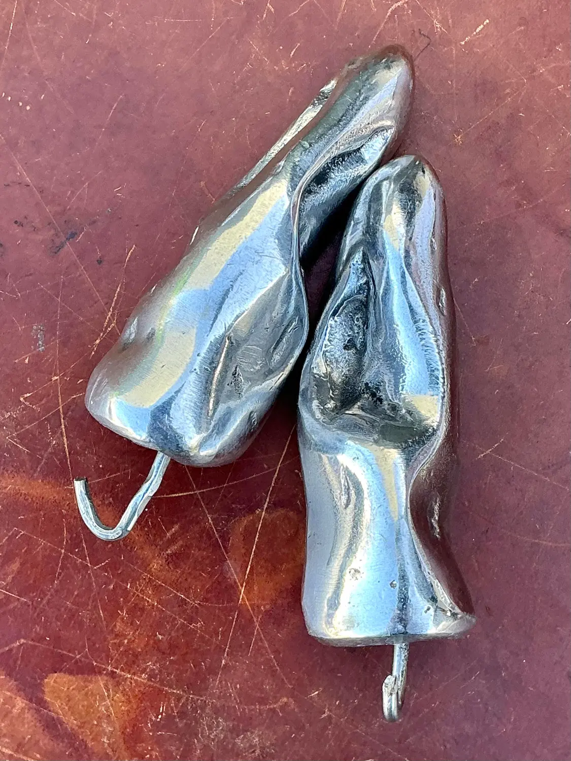 Vintage Polished Metal Jalapeño Peppers - A Pair - Top view