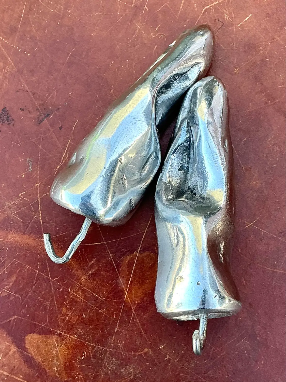 Vintage Polished Metal Jalapeño Peppers - A Pair - Detail view