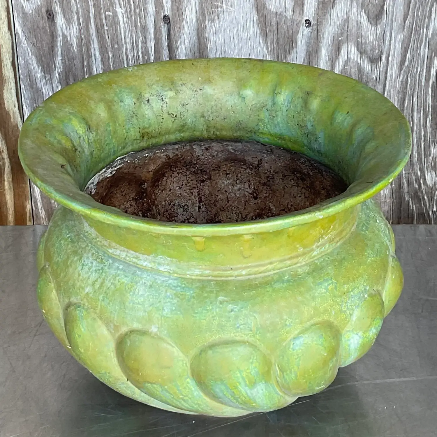 Vintage Pooh Painted Terra Cotta Planter - Side view
