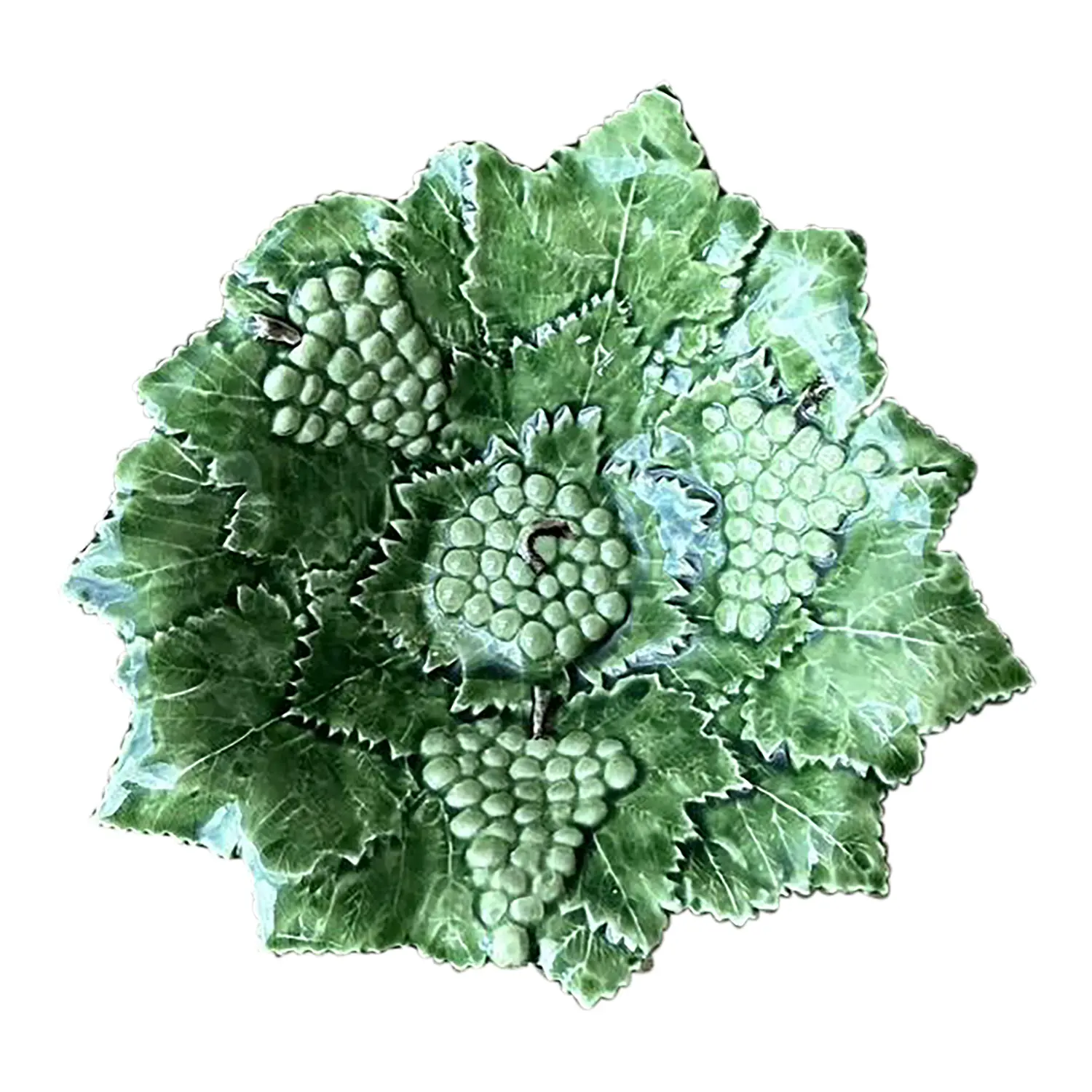 Vintage Portuguese Glazed Ceramic Grape Leaf Bowl