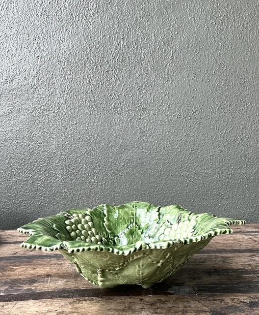 Vintage Portuguese Glazed Ceramic Grape Leaf Bowl - Side view