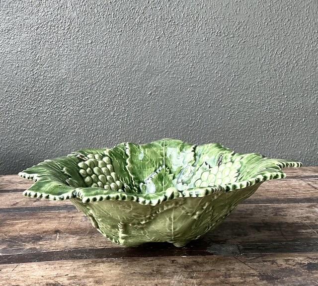 Vintage Portuguese Glazed Ceramic Grape Leaf Bowl - Top view