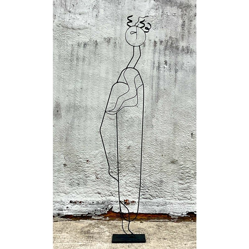 Vintage Post Modern Wrought Iron Sculpture of Woman - Top view
