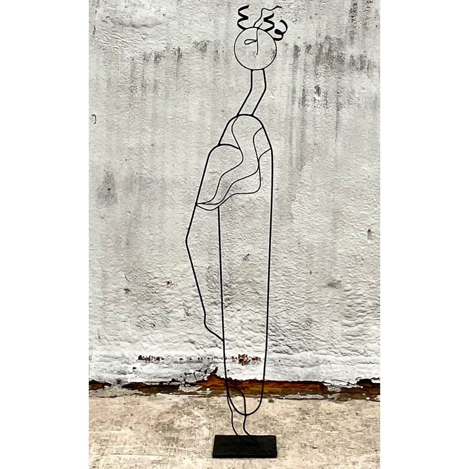 Vintage Post Modern Wrought Iron Sculpture of Woman - Side view