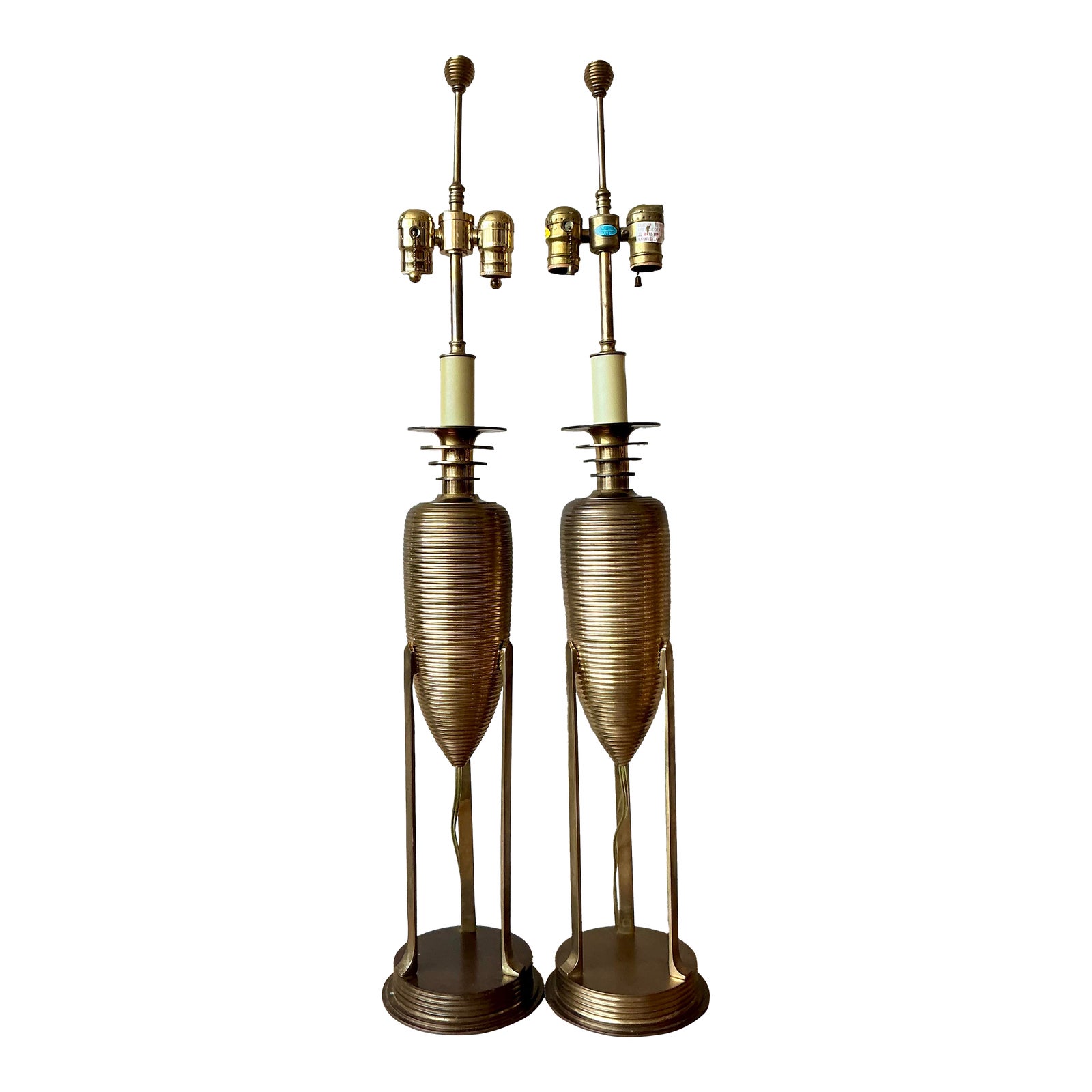 Vintage Postmodern Chapman Brass Lamps - A Pair