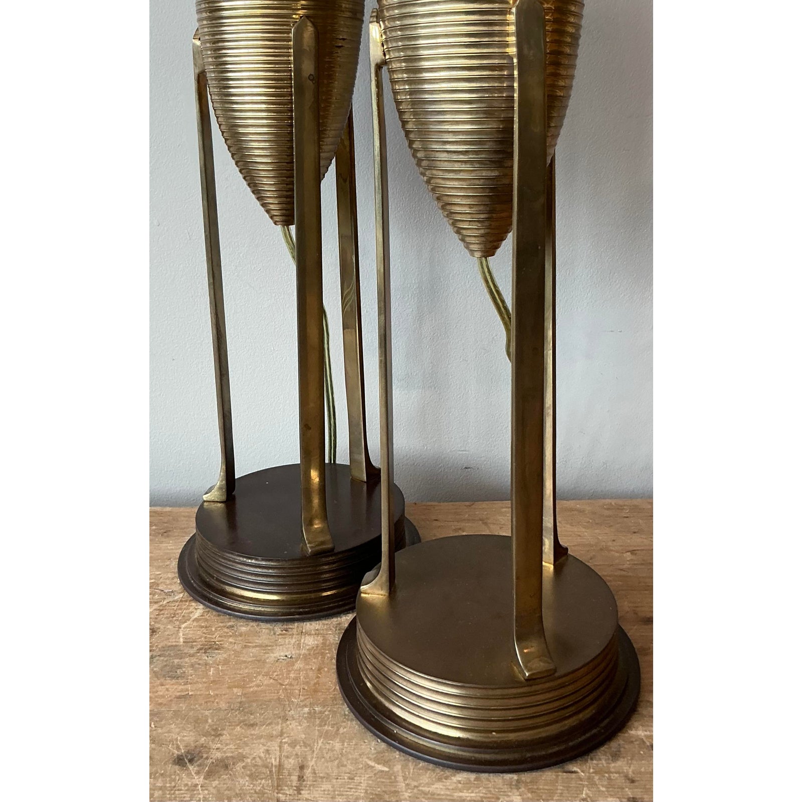 Vintage Postmodern Chapman Brass Lamps - A Pair - Top view