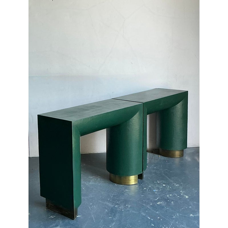 Vintage Postmodern Grasscloth Console Sets - A Pair - Top view