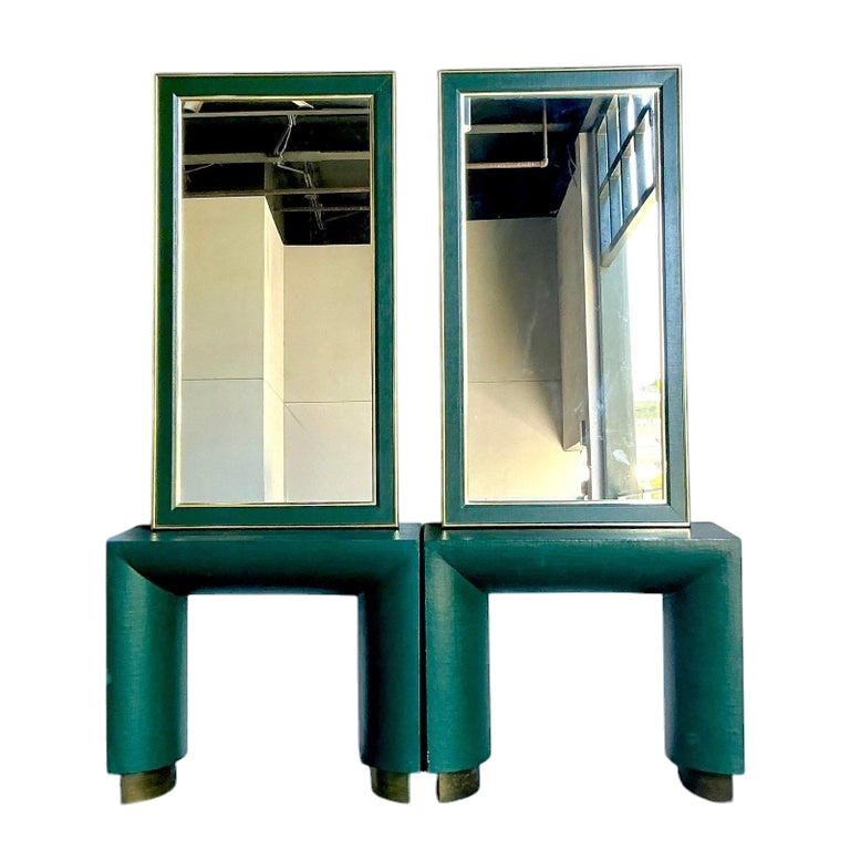 Vintage Postmodern Grasscloth Console Sets - A Pair