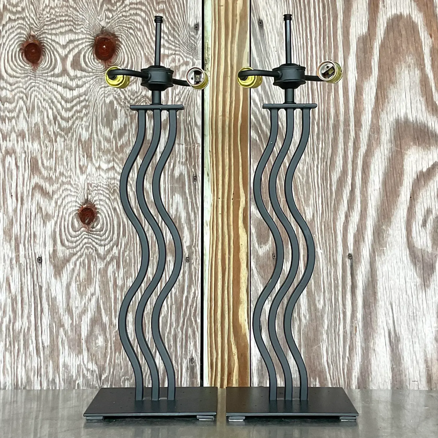 Vintage Postmodern Memphis Wave Metal Lamps - a Pair - Side view