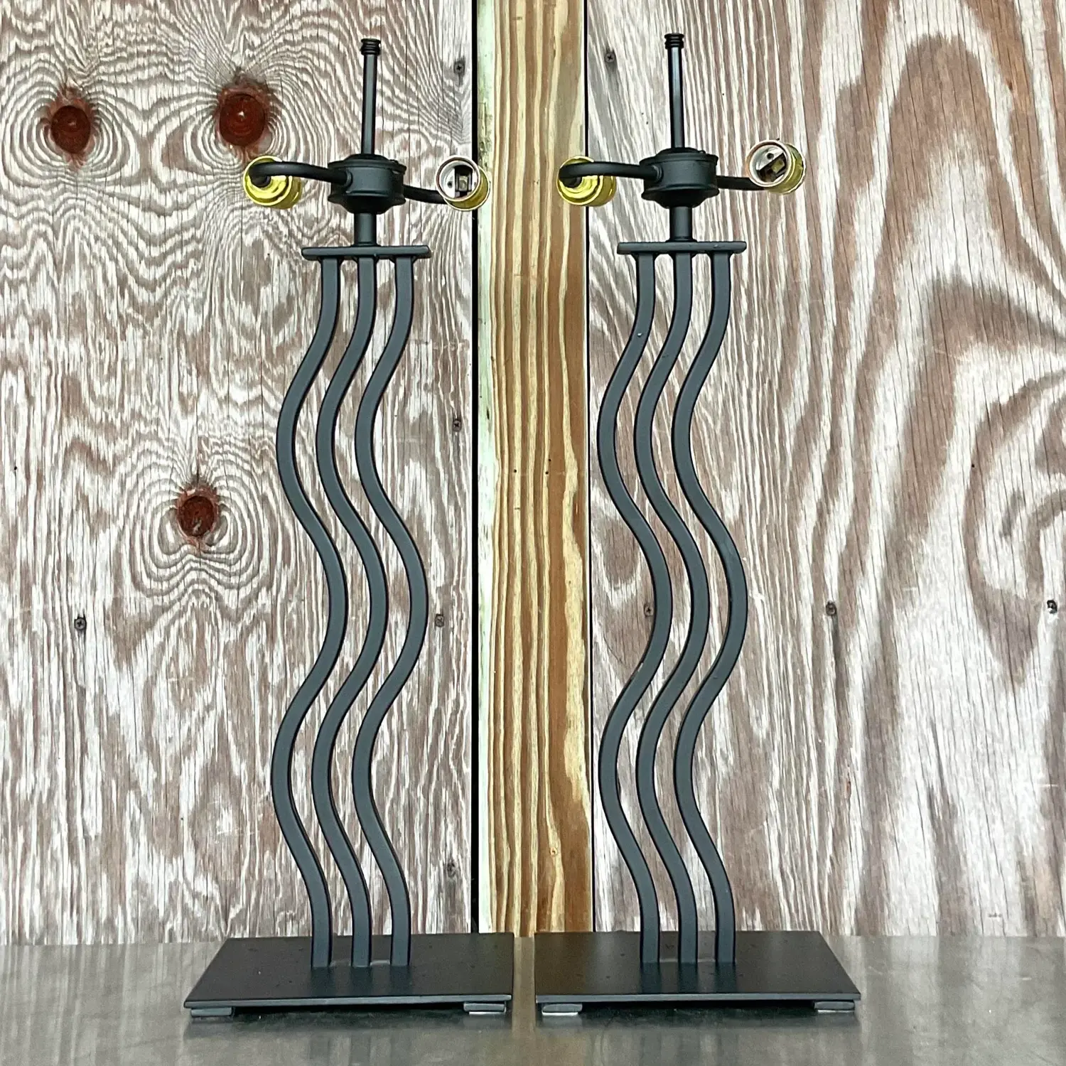Vintage Postmodern Memphis Wave Metal Lamps - a Pair - Top view