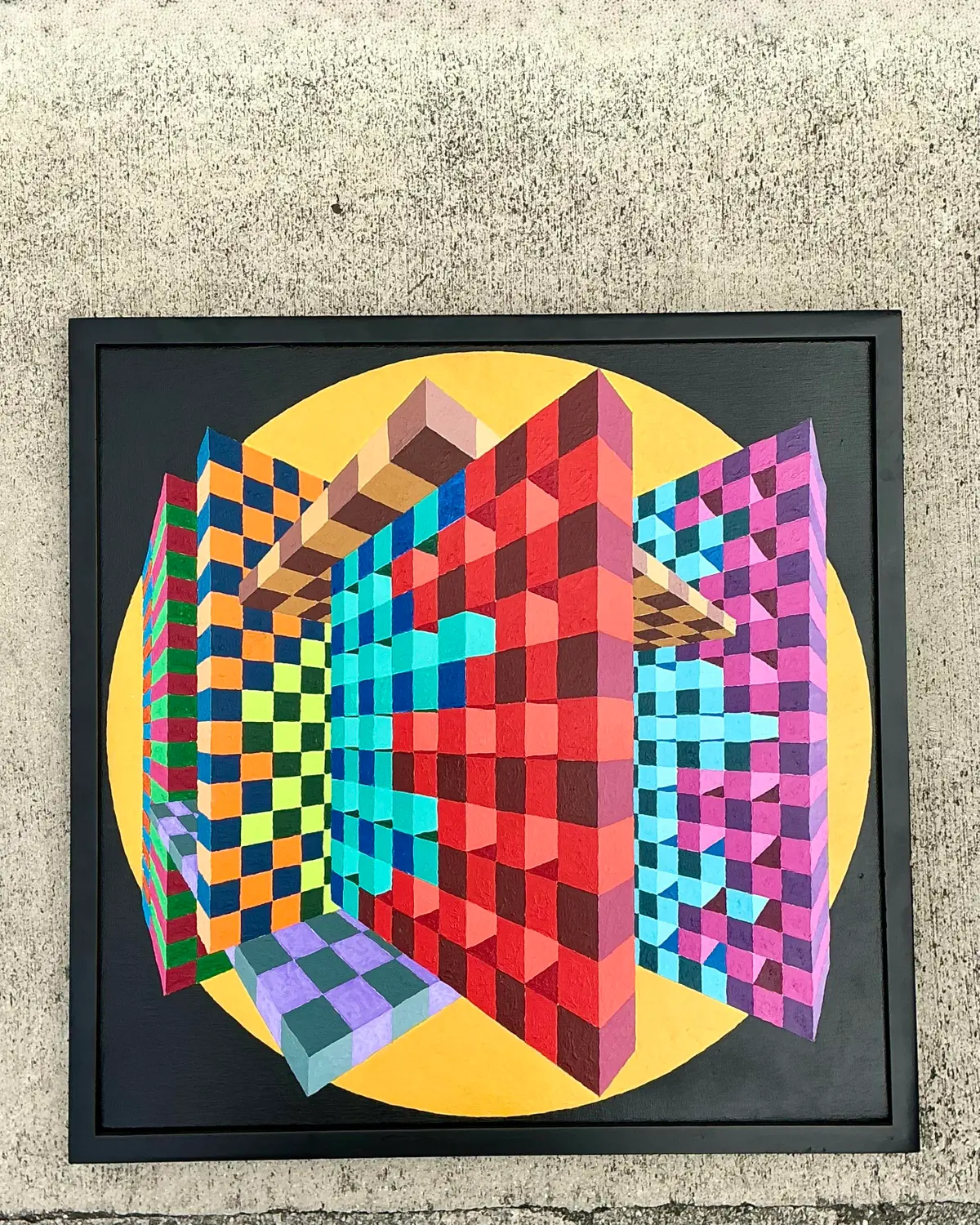 Vintage Postmodern Original Oil Painting on Canvas - Top view