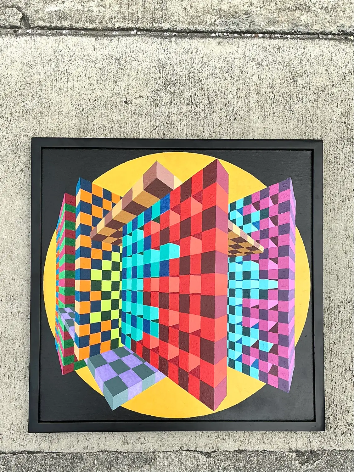 Vintage Postmodern Original Oil Painting on Canvas - Side view