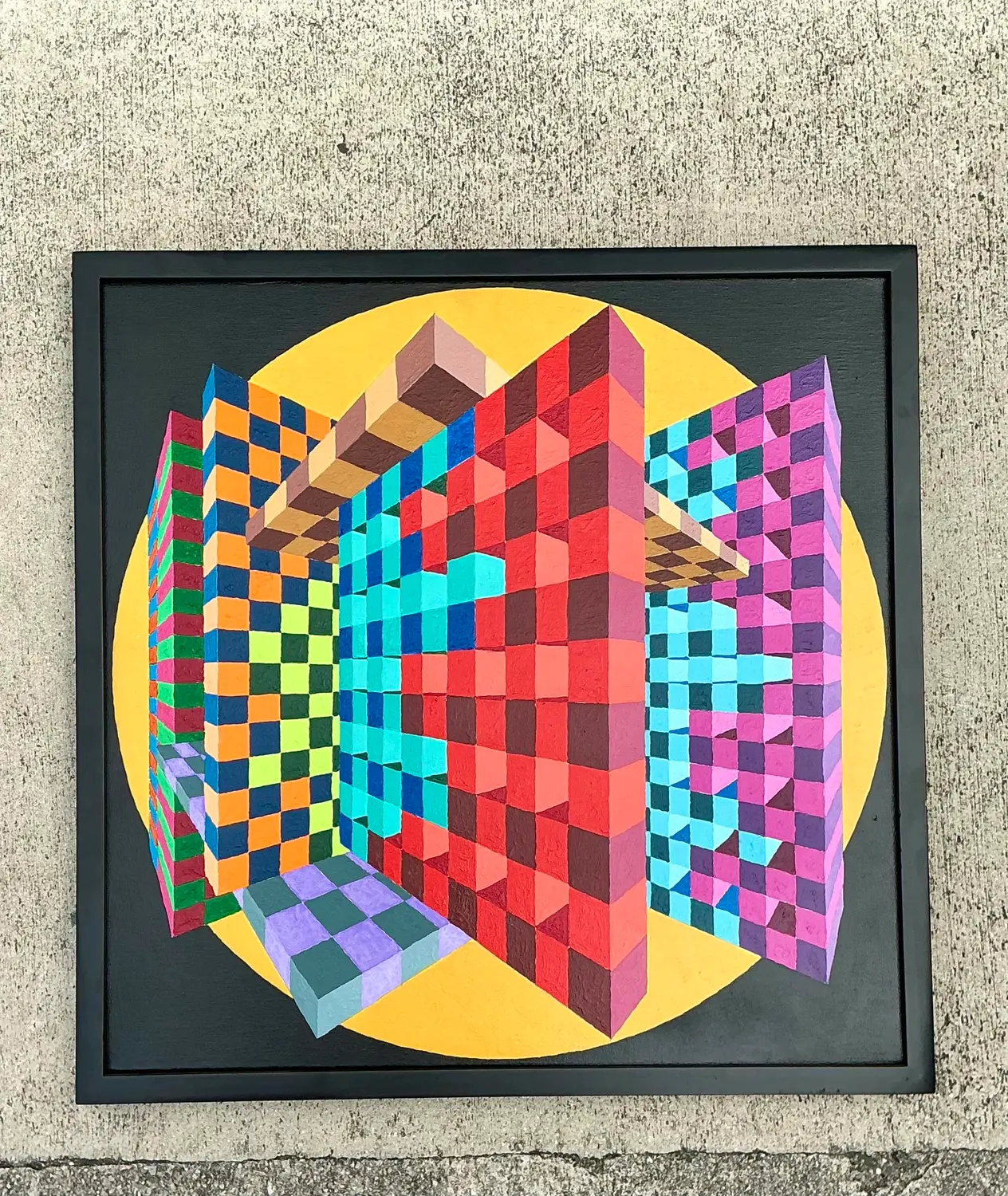 Vintage Postmodern Original Oil Painting on Canvas - Back view