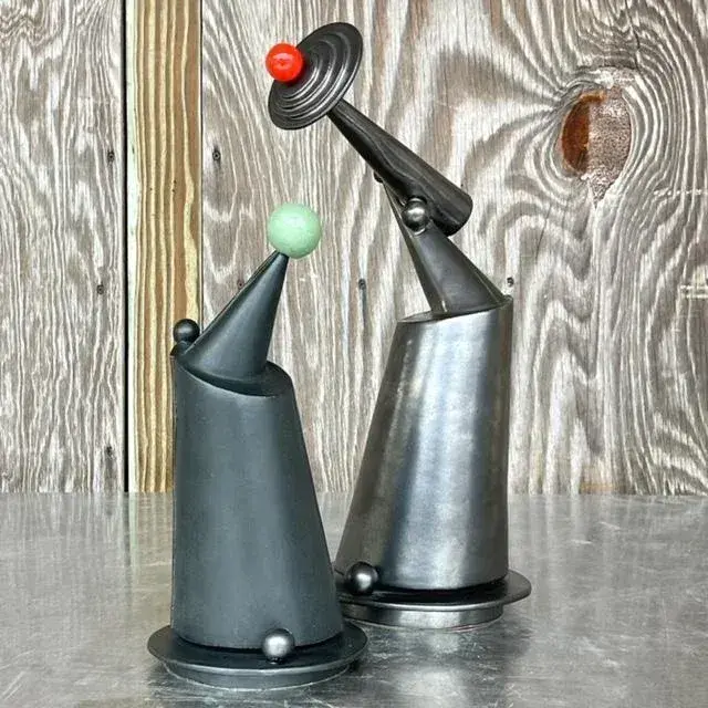 Vintage Postmodern Signed Studio Pottery Slab Built Sculptures - Set of 2 - Top view