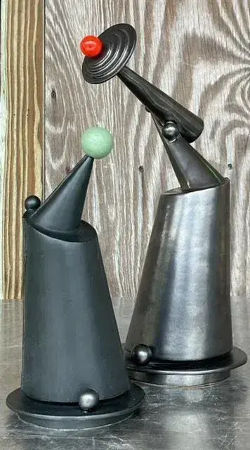 Vintage Postmodern Signed Studio Pottery Slab Built Sculptures - Set of 2 - Detail view
