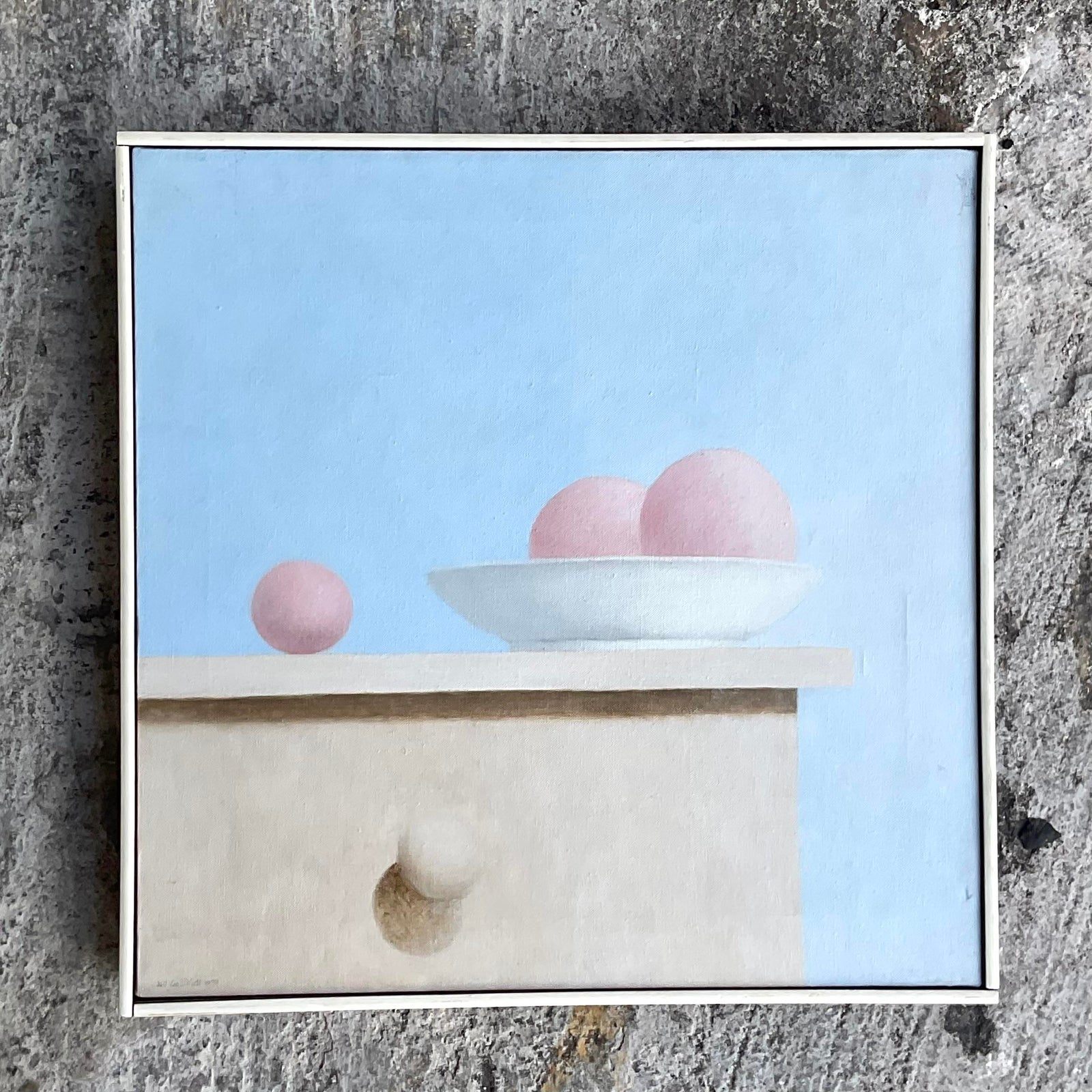 Vintage Postmodern Still Life Original Oil on Canvas Painting - Side view