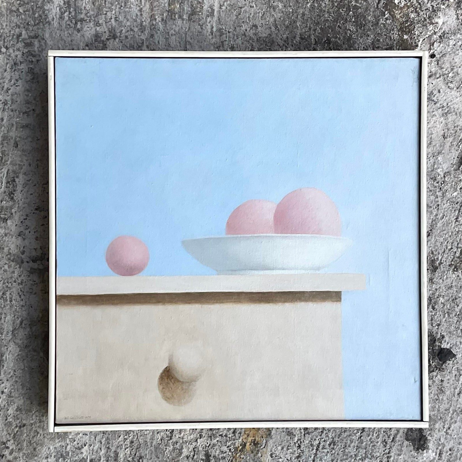 Vintage Postmodern Still Life Original Oil on Canvas Painting - Top view