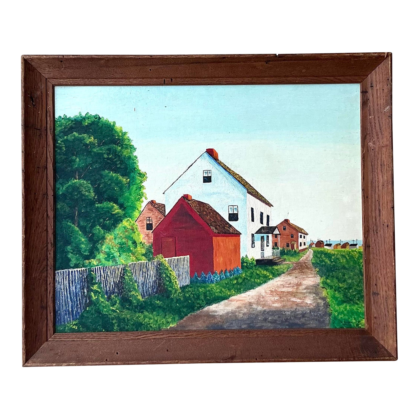 Vintage Primitive 1960s Original Landscape Oil on Board