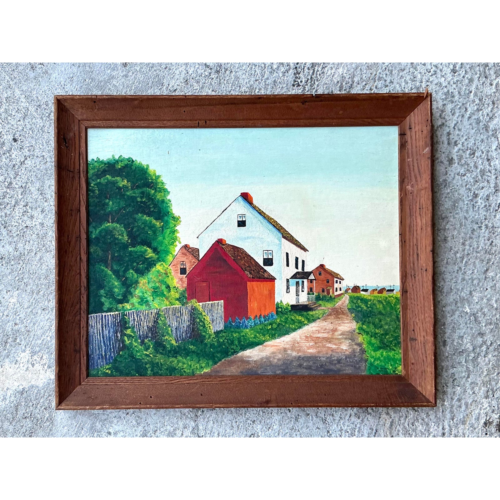 Vintage Primitive 1960s Original Landscape Oil on Board - Back view
