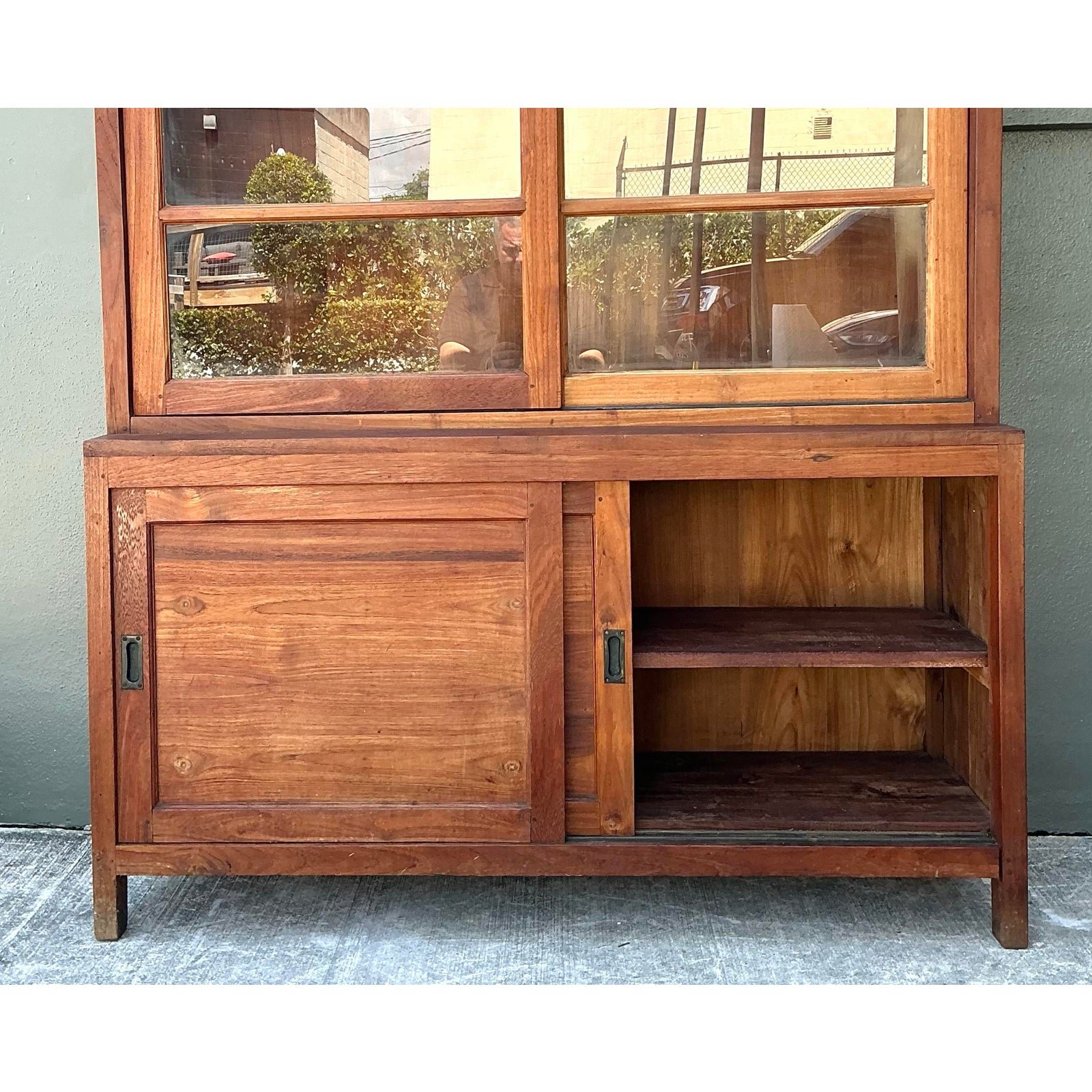Vintage Primitive Teak Sliding Door Cabinet - Back view