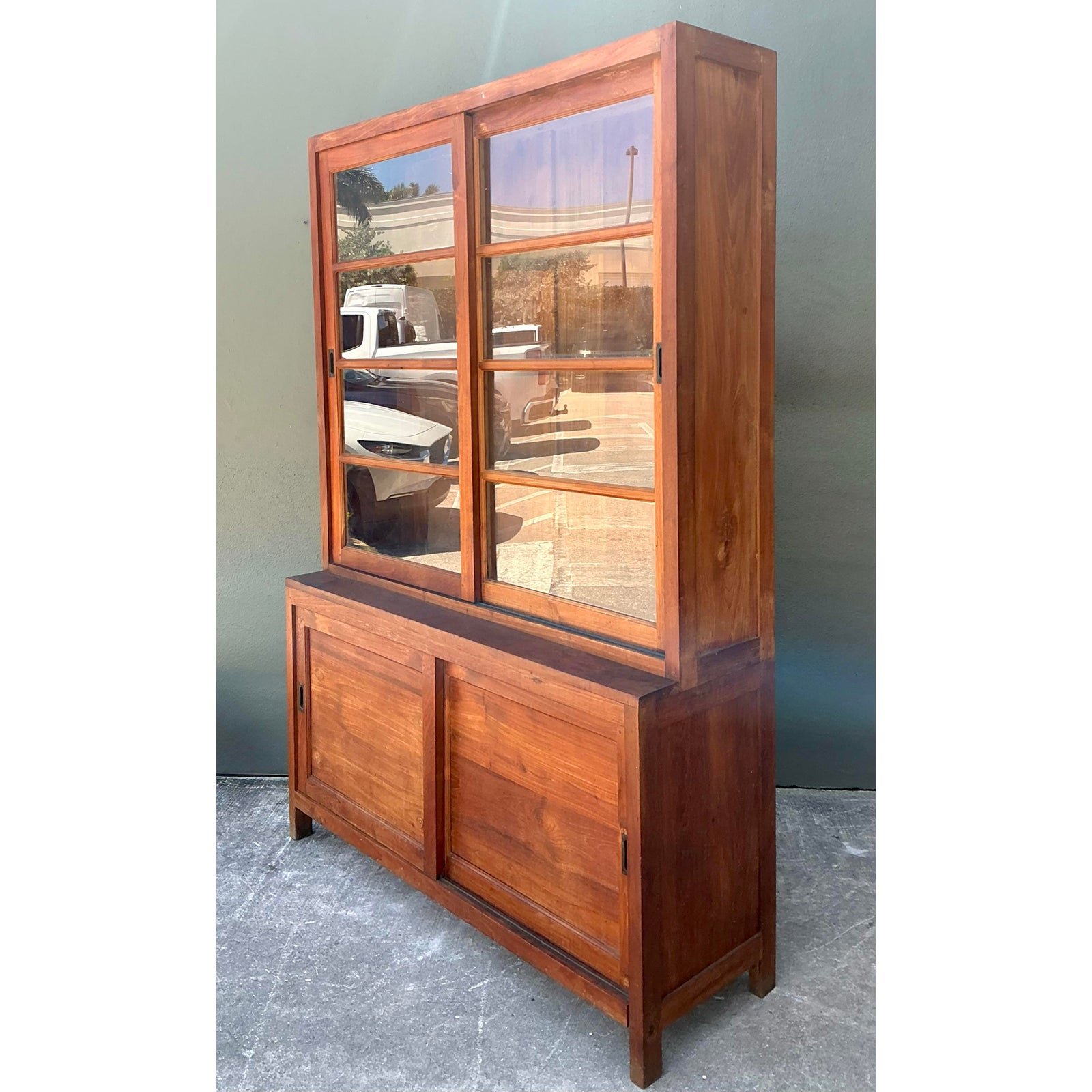 Vintage Primitive Teak Sliding Door Cabinet - Top view