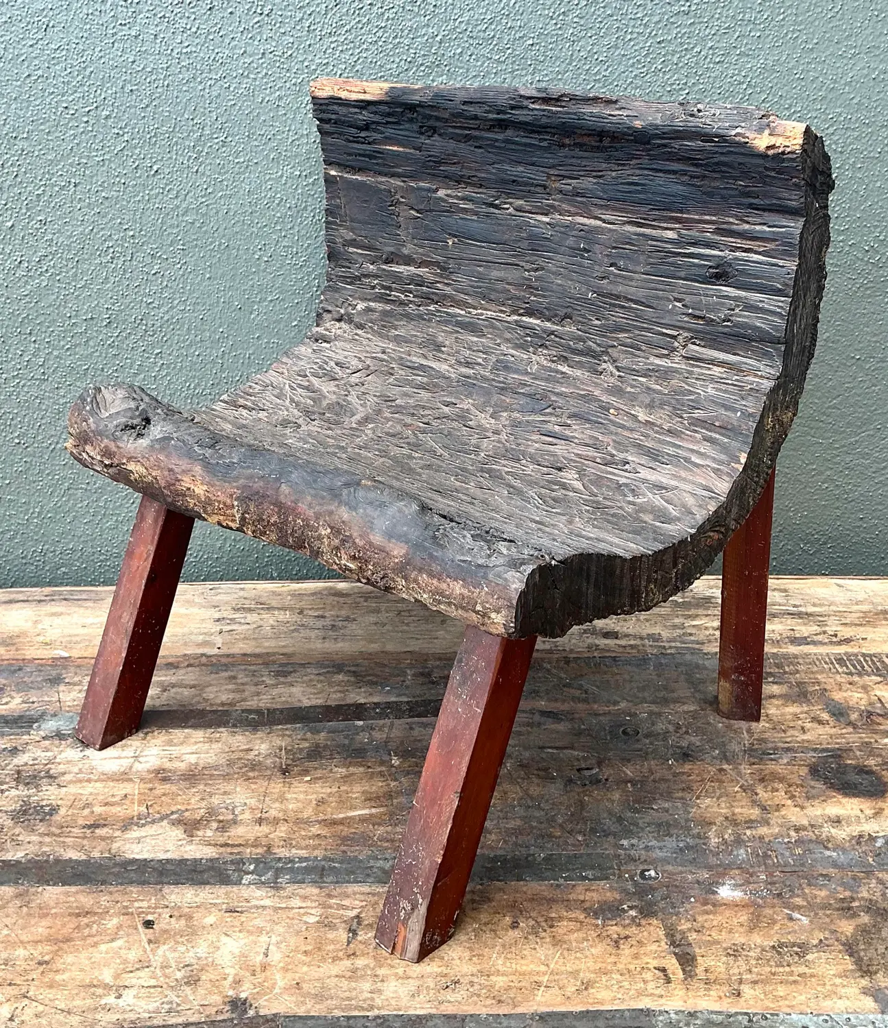 Vintage Primitive Wood Slab Chair - Side view