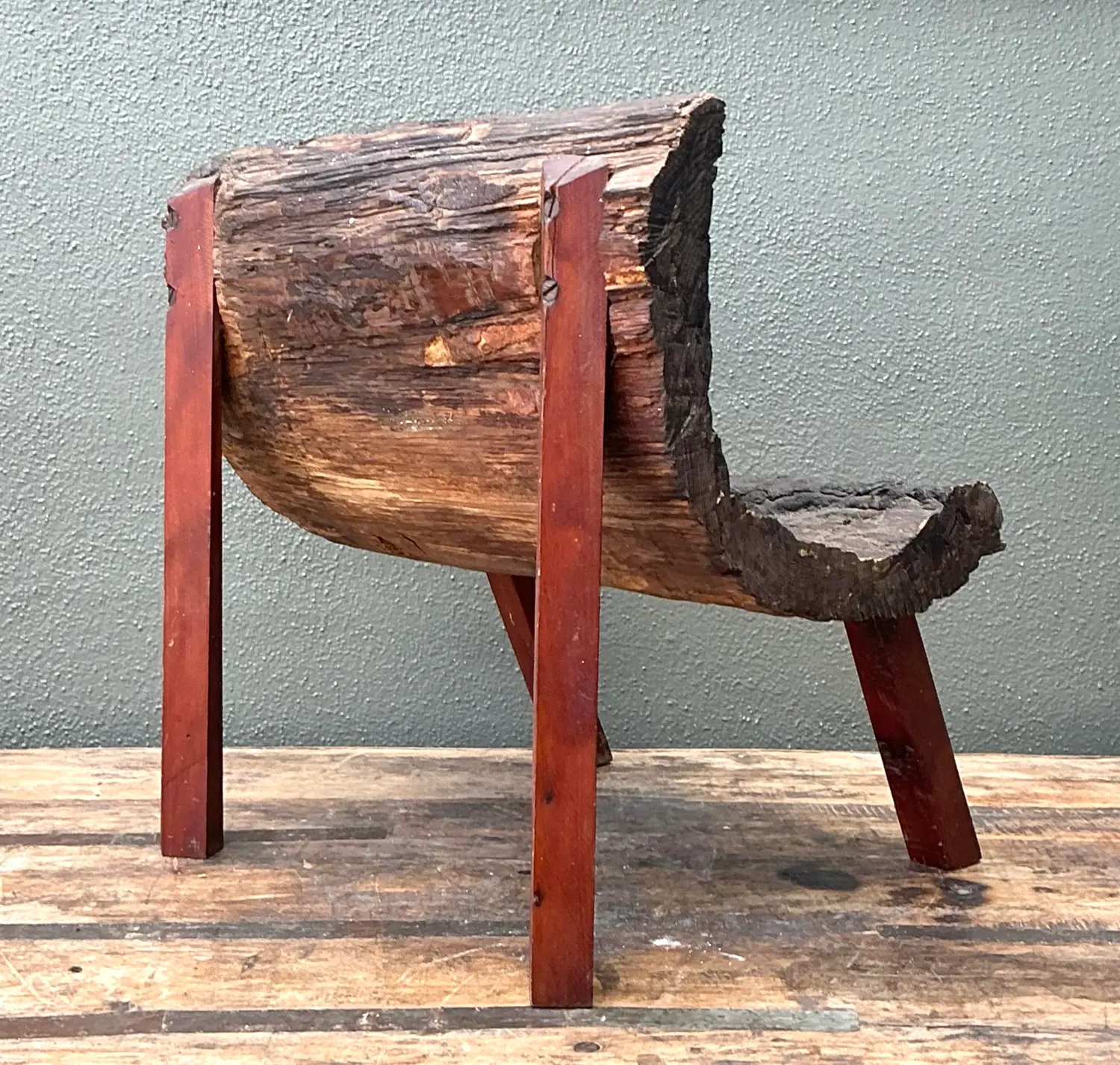 Vintage Primitive Wood Slab Chair - Back view