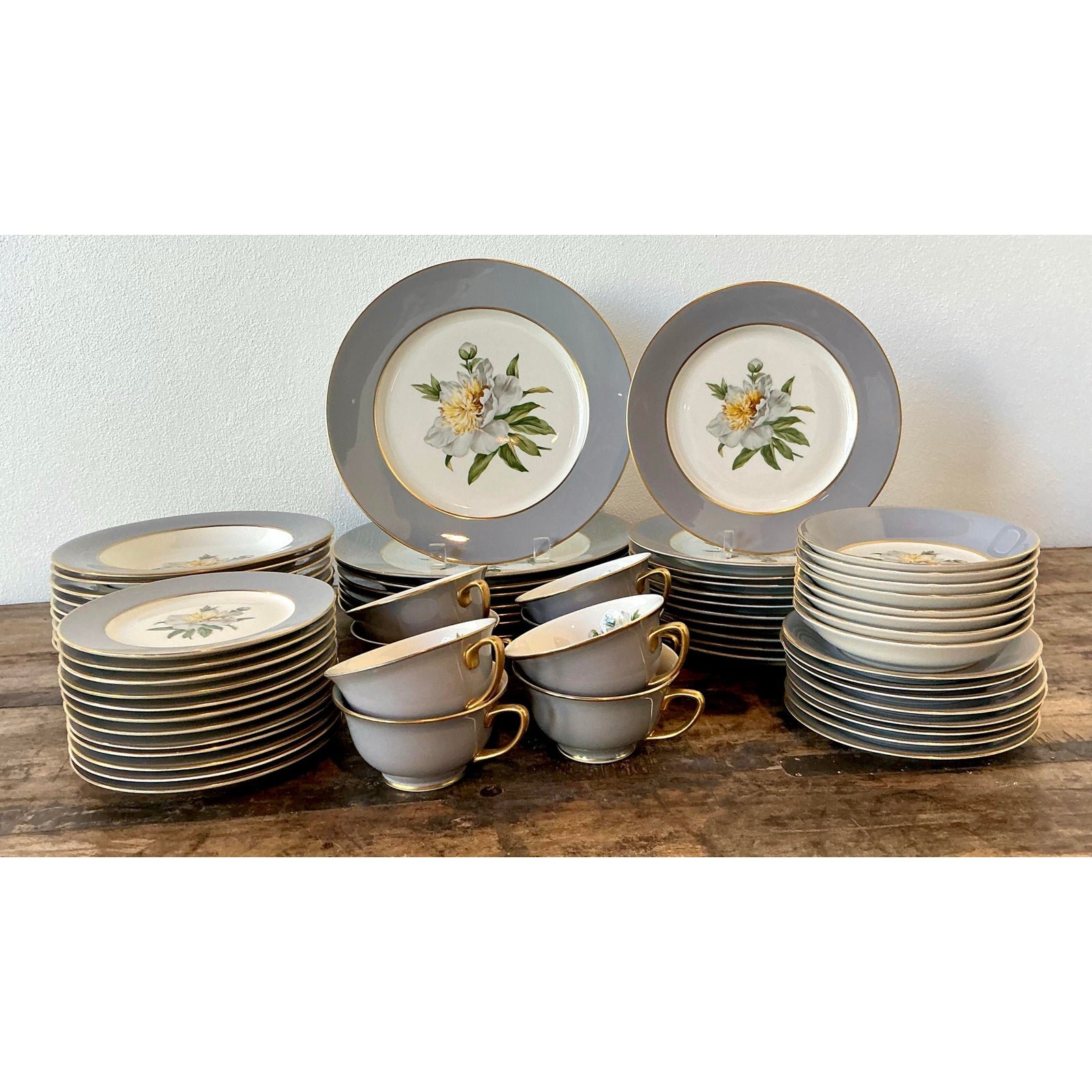 Vintage Princess China “Golden Peony” China - Set of 72 - Side view