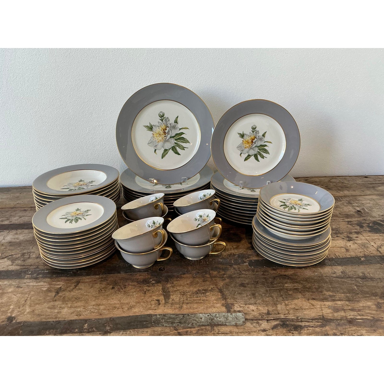 Vintage Princess China “Golden Peony” China - Set of 72 - Top view