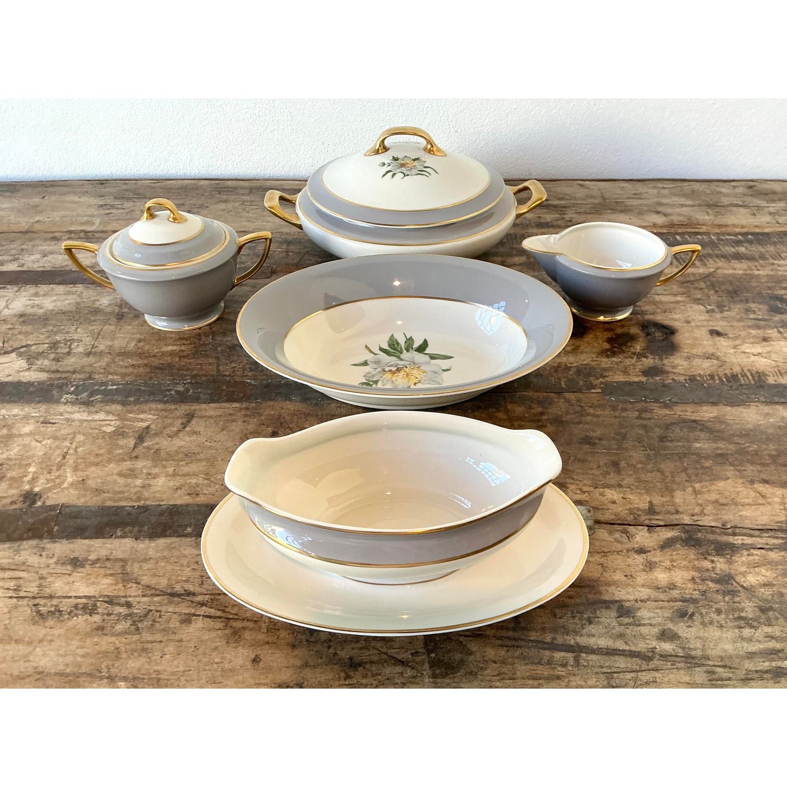 Vintage Princess China “Golden Peony” Serving Pieces - Set of 5 - Back view