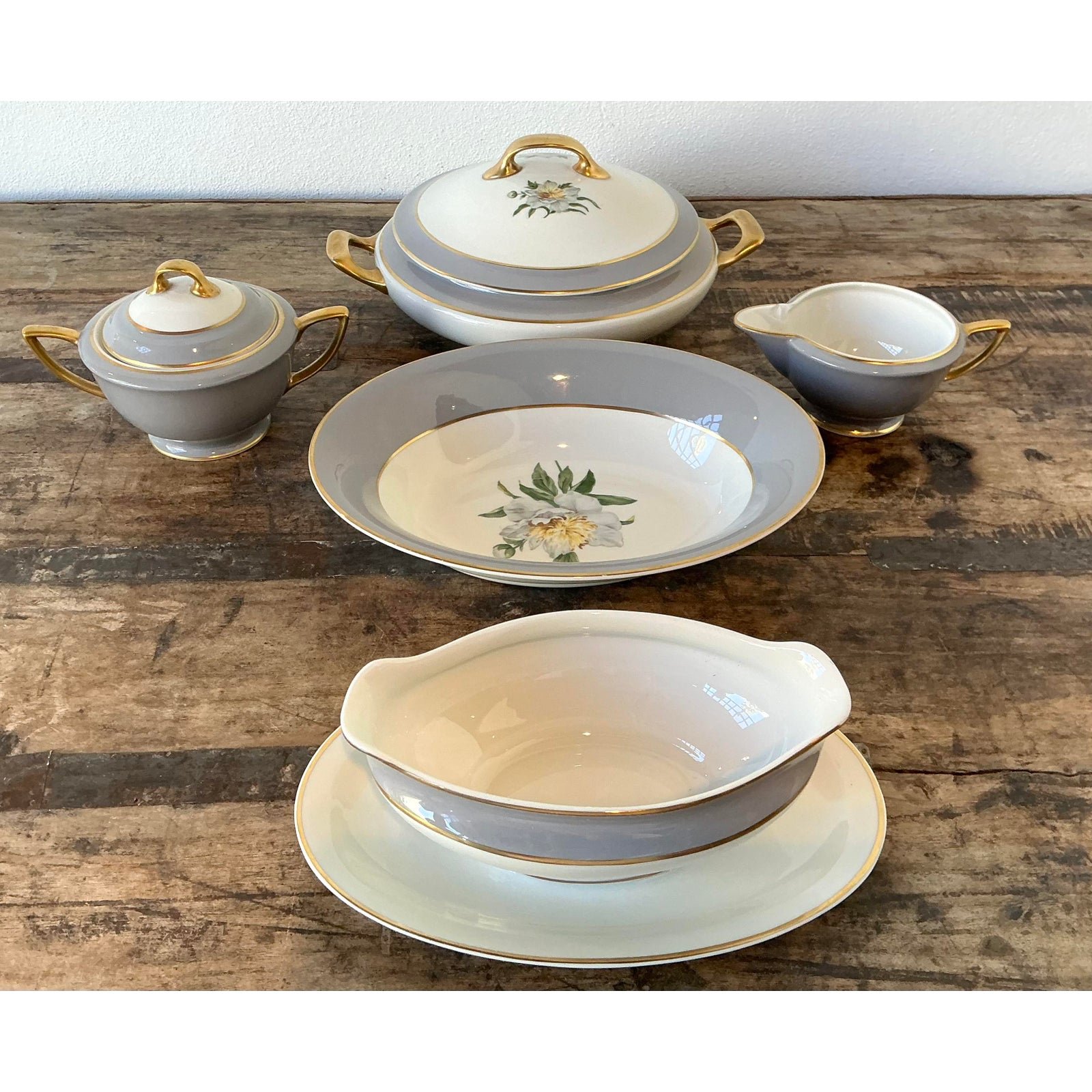 Vintage Princess China “Golden Peony” Serving Pieces - Set of 5 - Detail view