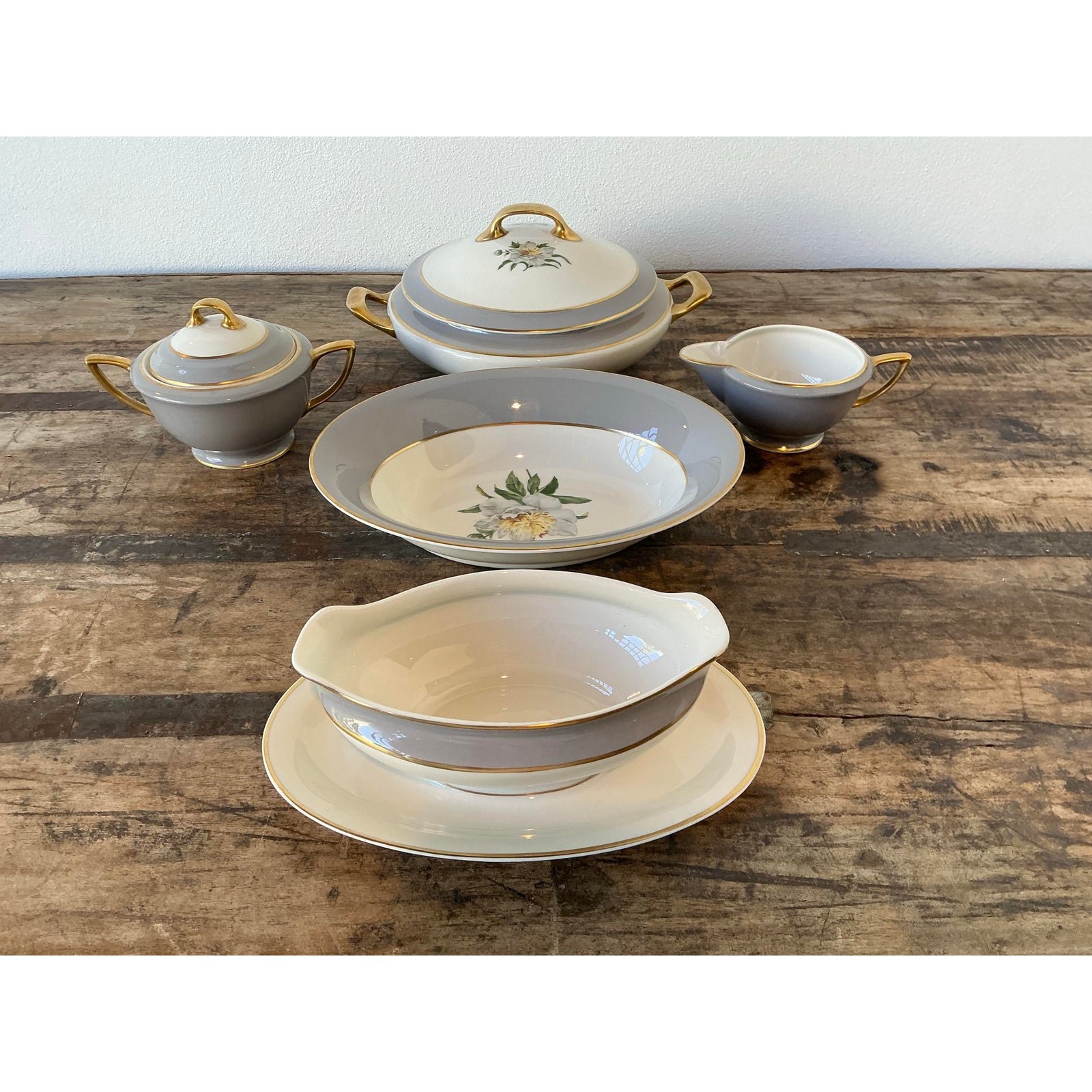 Vintage Princess China “Golden Peony” Serving Pieces - Set of 5 - Top view