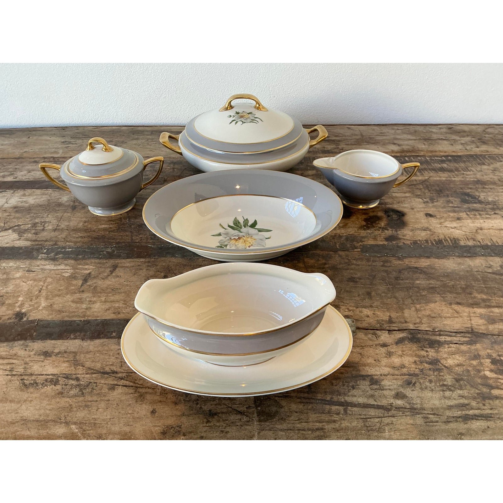Vintage Princess China “Golden Peony” Serving Pieces - Set of 5 - Side view