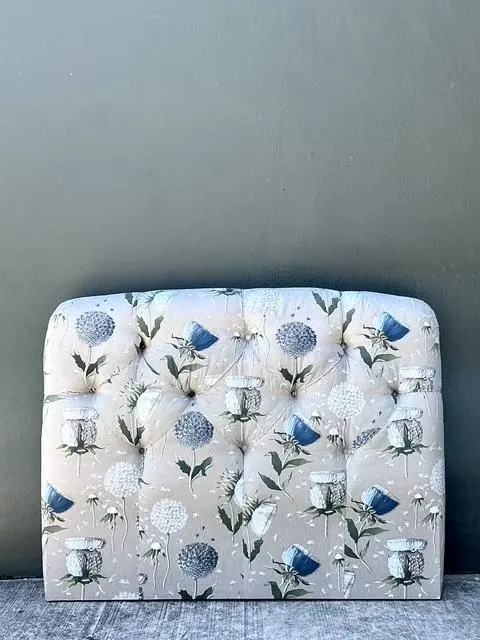 Vintage Printed Flower Upholstered Queen Headboard - Back view