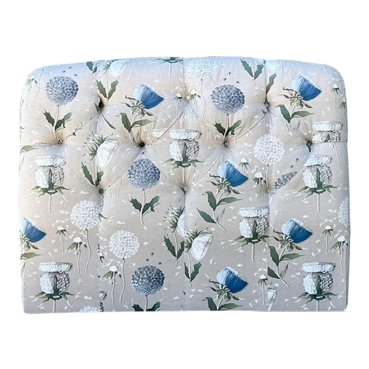 Vintage Printed Flower Upholstered Queen Headboard - Detail view