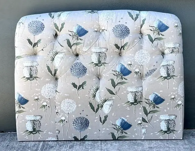 Vintage Printed Flower Upholstered Queen Headboard - Side view