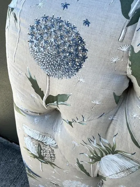 Vintage Printed Flower Upholstered Queen Headboard - Top view