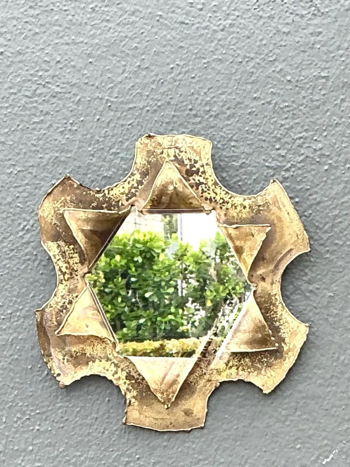 Vintage Punch Cut Brass Mirror - Top view