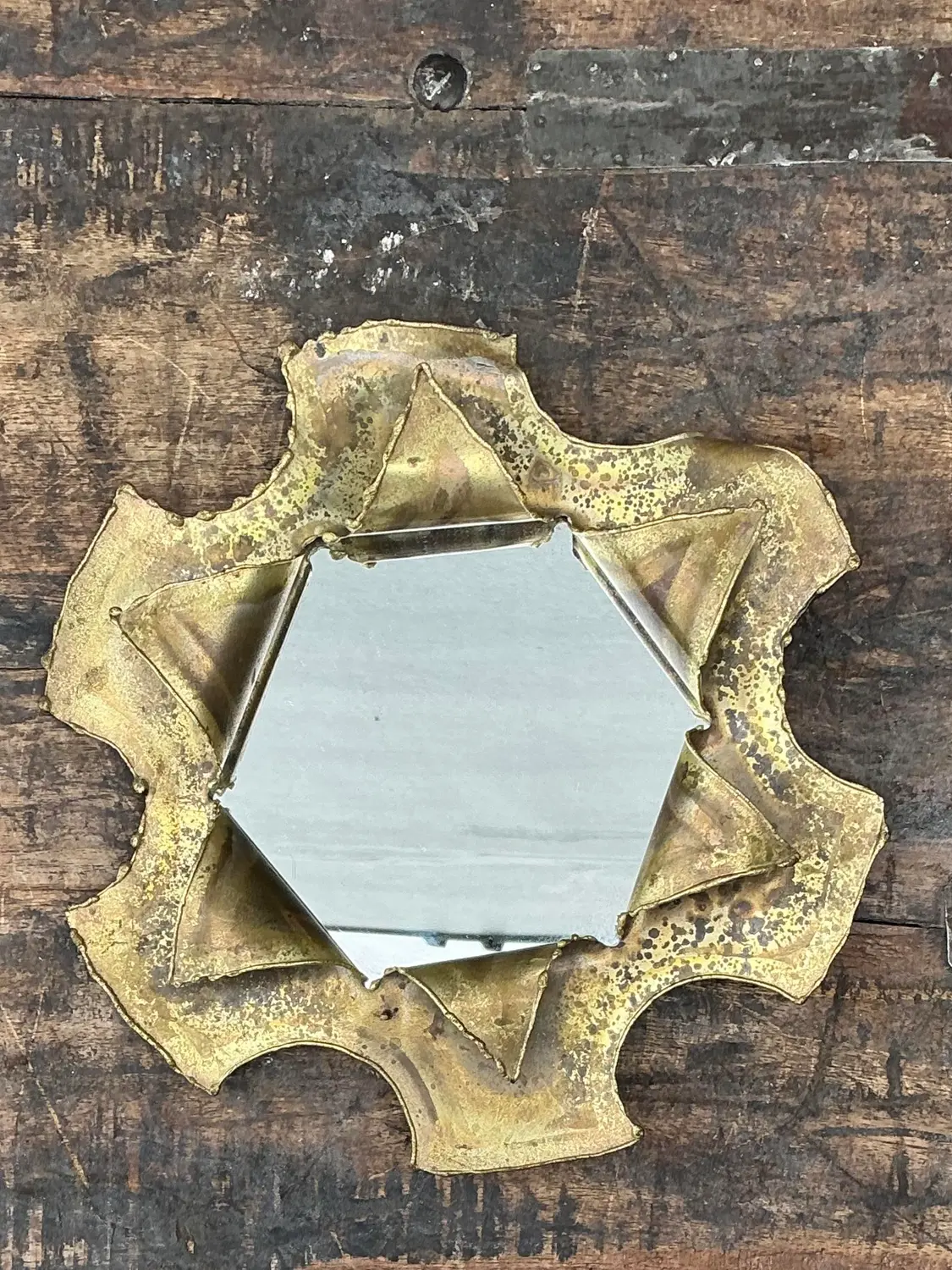 Vintage Punch Cut Brass Mirror - Back view