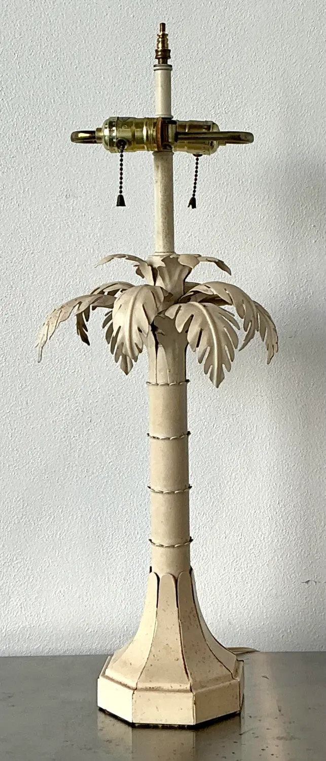 Vintage Punch Cut Metal Palm Lamp - Detail view