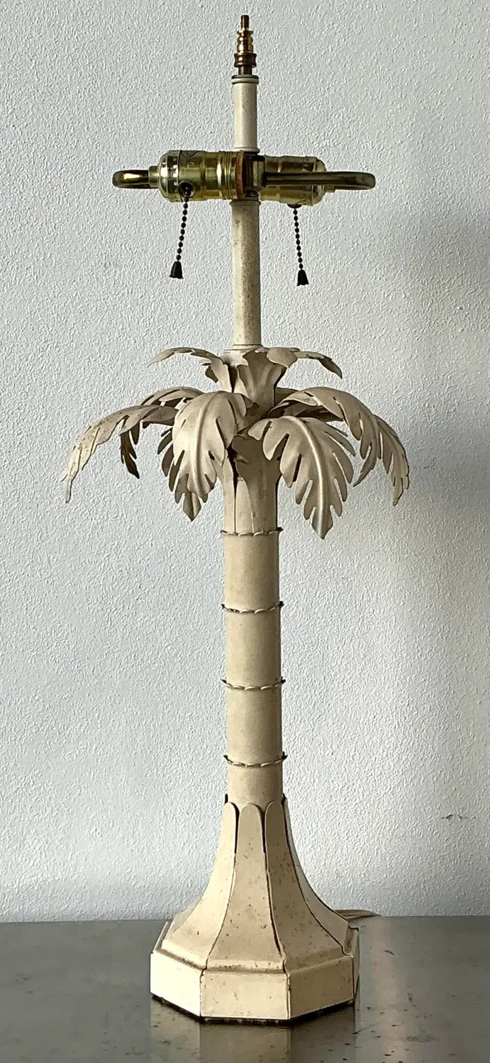 Vintage Punch Cut Metal Palm Lamp - Side view