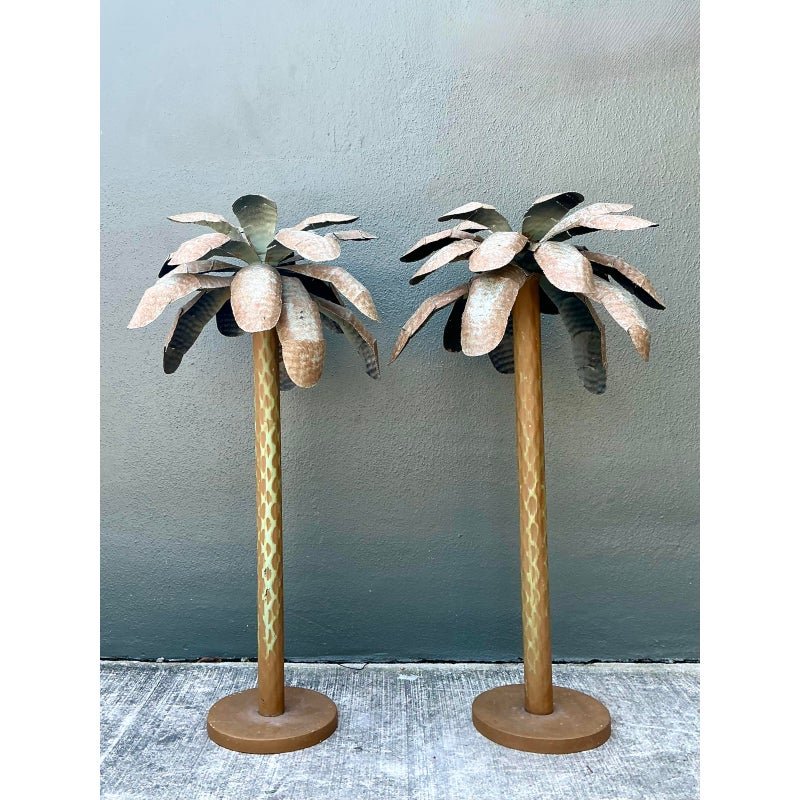 Vintage Punch Cut Tole Palm Trees - A Pair - Side view